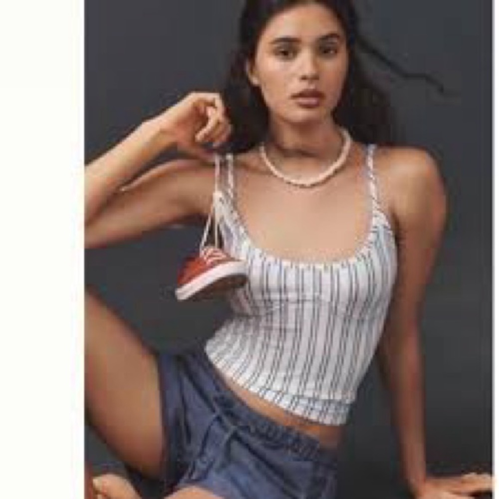 Pilcro Anthropologie Navy & White Striped corset tank size small NWT